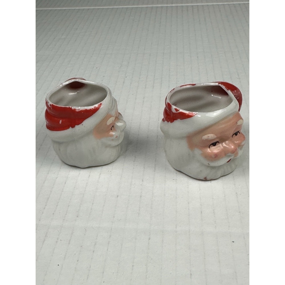 VTG Miniature Ceramic Santa Claus Mug Pair Toothpick Candle Holder Christmas - Picture 7 of 8